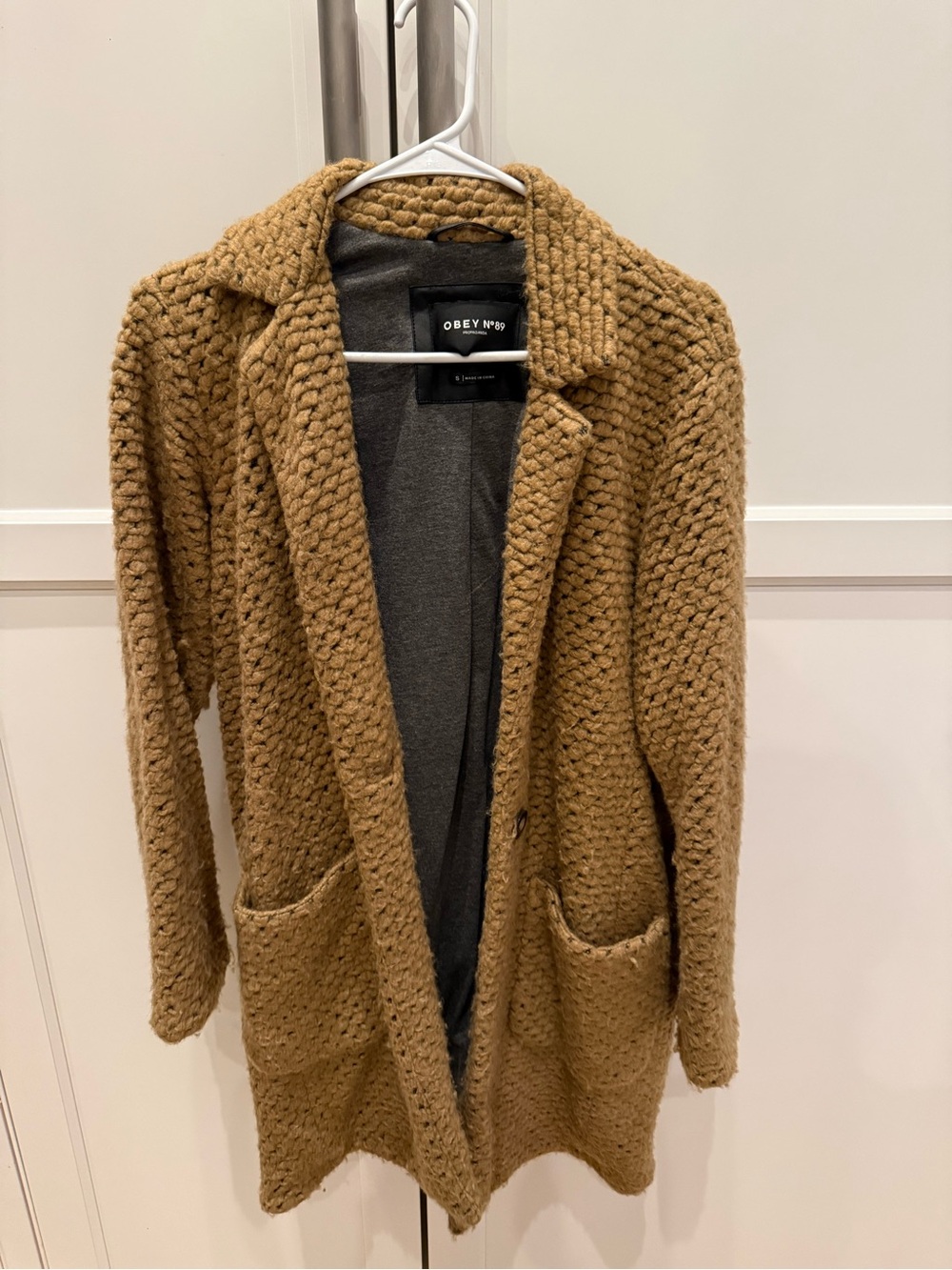 Obey Chunky Knit Cardigan in Camel/Tan